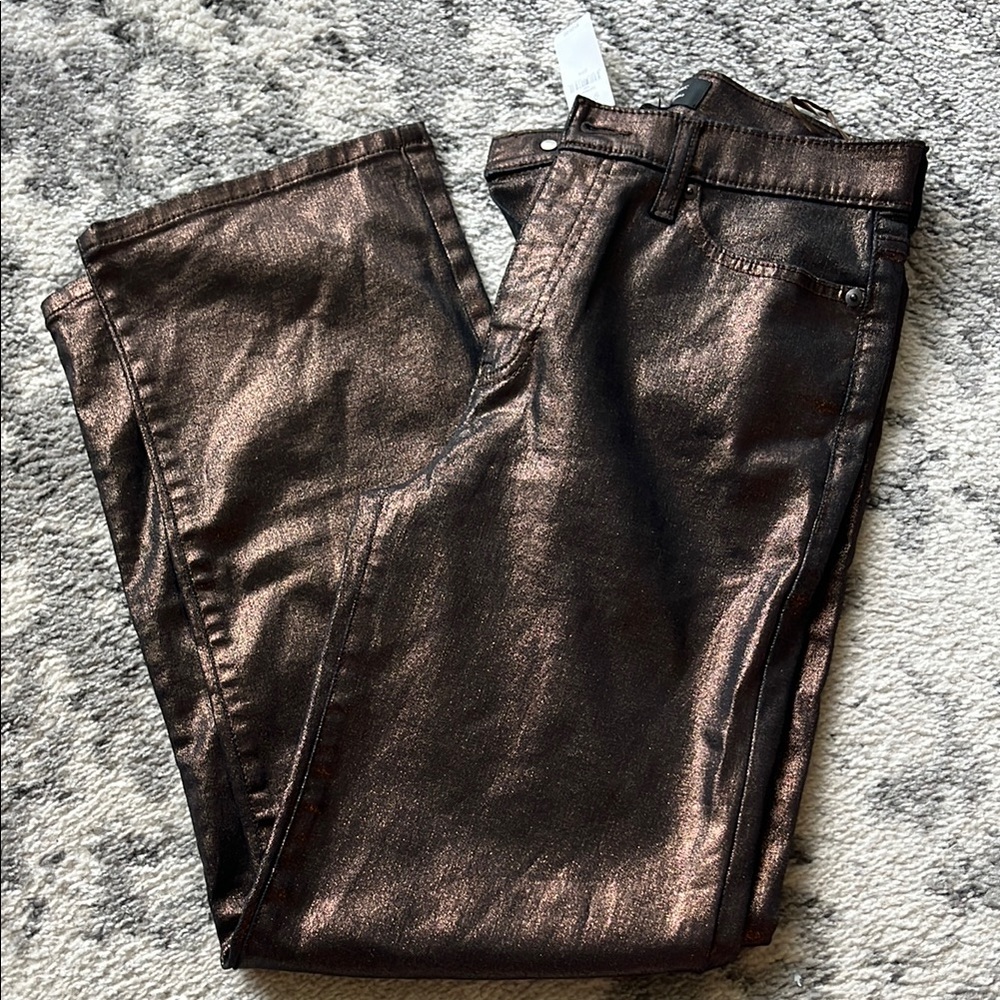 Brown Straight Leg Jeans with Unique Sheen